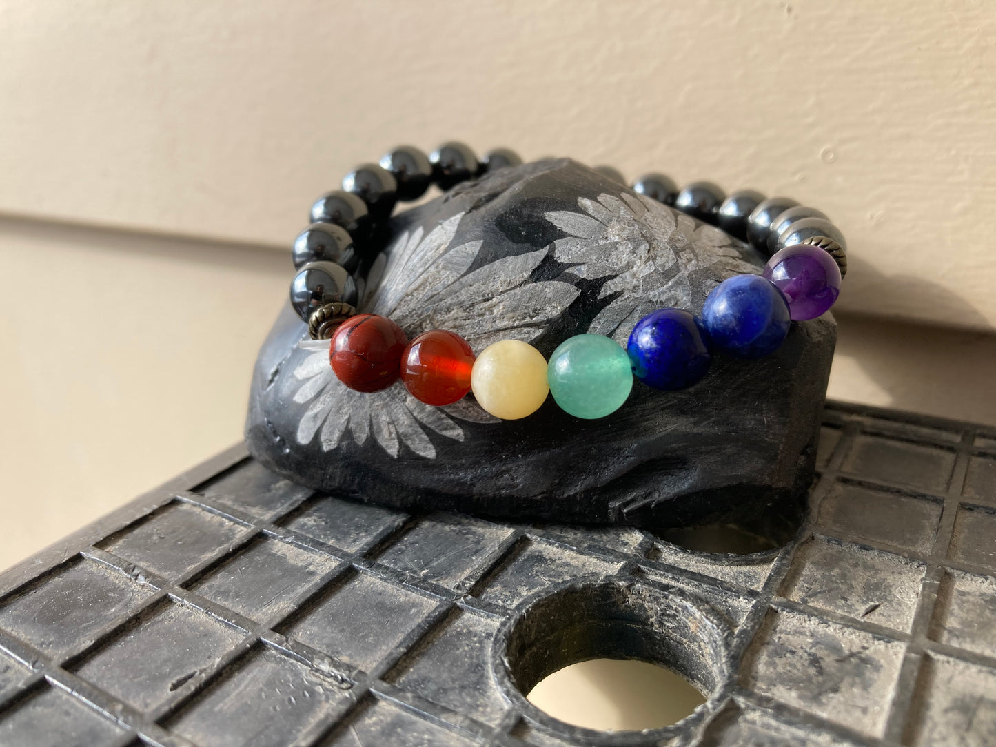 Hematite Chakra Gemstone Stretchy Bracelet for Grounding and Protection