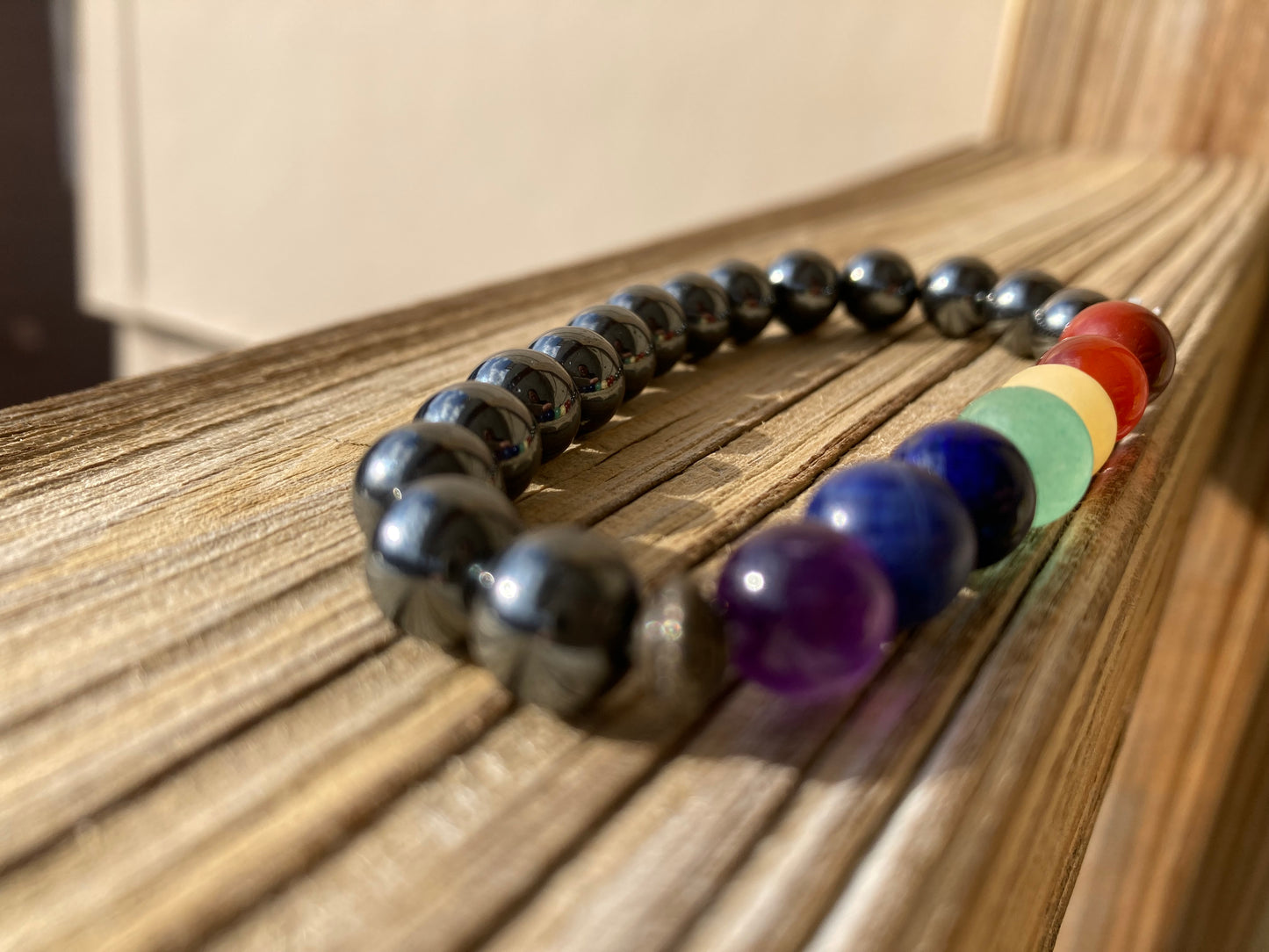 Hematite Chakra Gemstone Stretchy Bracelet for Grounding and Protection